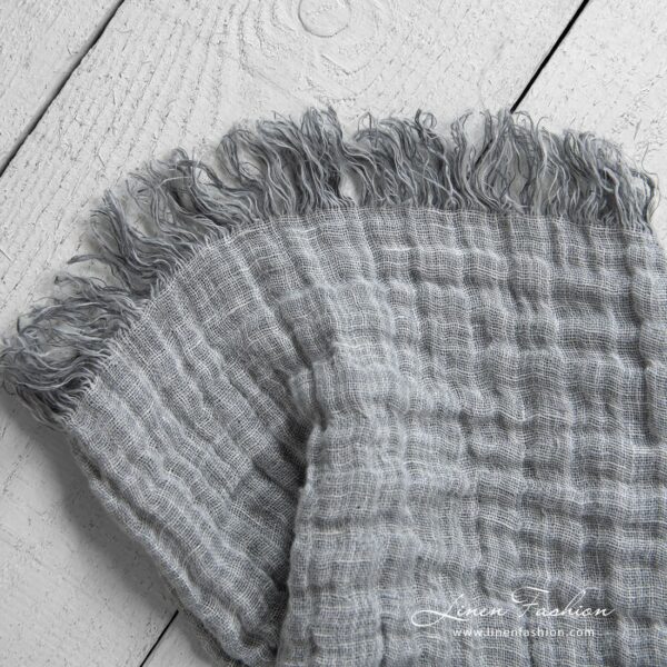 Linen grey doublesided blanket, 5cm. fringes on short sides.
