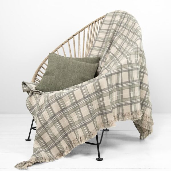 Beige checked linen cotton blanket on chair