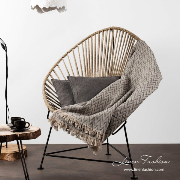 Linen blend grey blanket in zigzag pattern