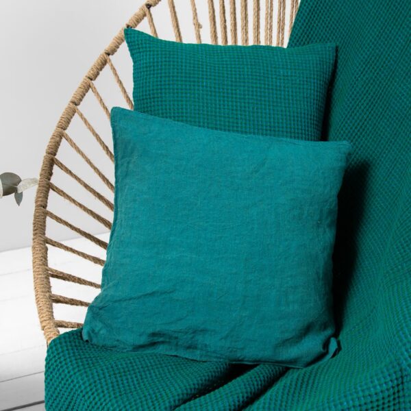 emerald linen cotton blanket with cushion covers