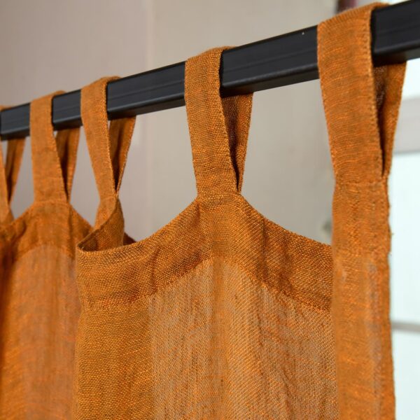 brown orange linen curtains, with loops