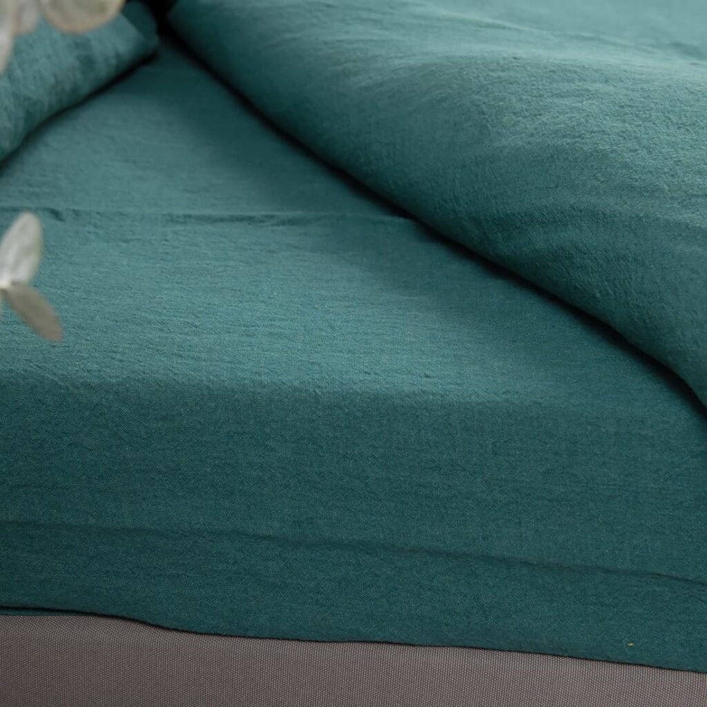 emerald fitted and flat sheets in pure linen