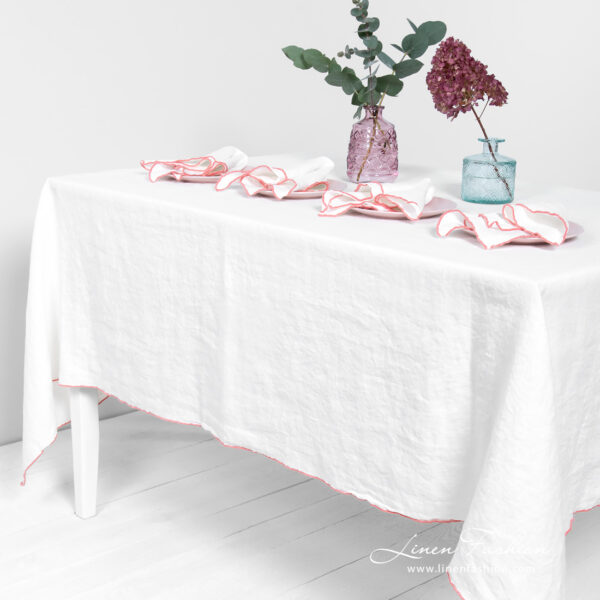 ARVO Tovaglia bianca con bordo rosato - immagine 2