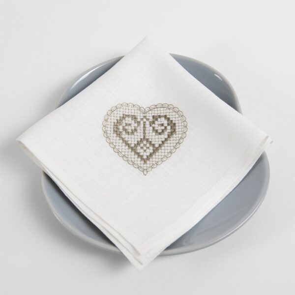 HARTY Tovagliolo bianco con ricamo beige