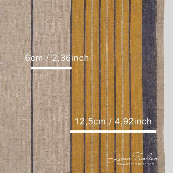Linen cotton fabric woven from grey, blue and yellow yarns