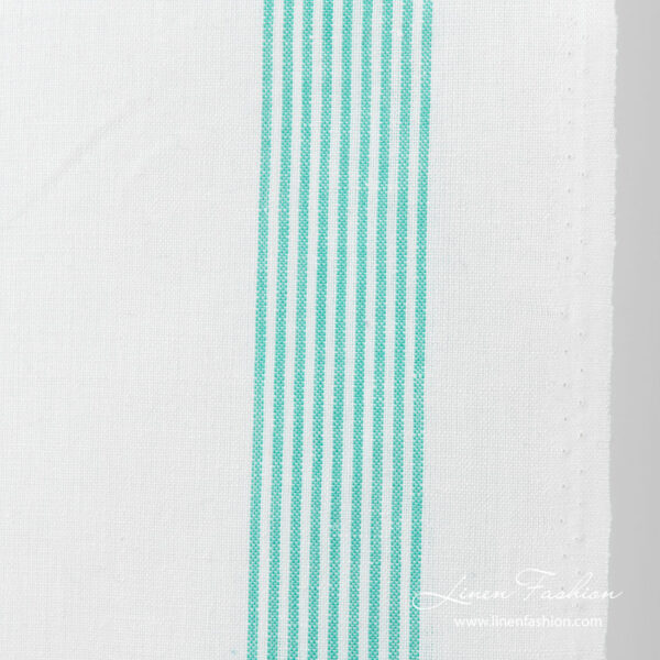 Linen blend fabric decorated with with thin green stripes