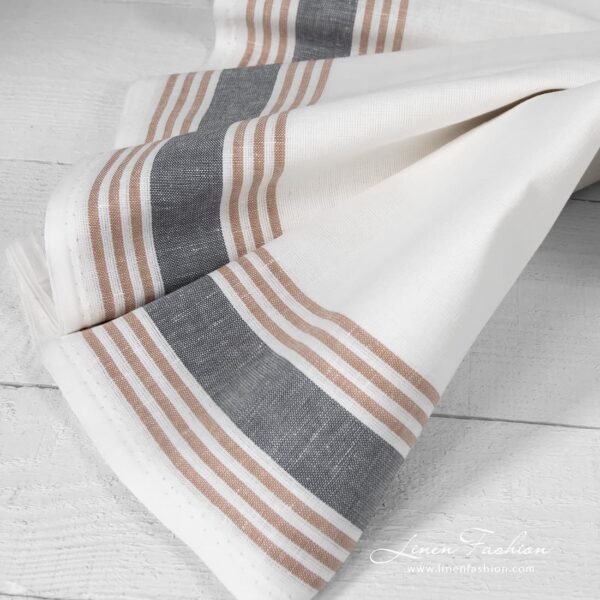 Striped off white linen cotton fabric.