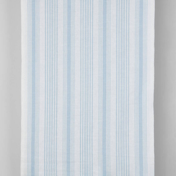 Narrow linen cotton fabric white with light blue stripes