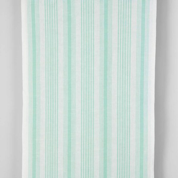 Narrow linen cotton fabric white with mint green stripes