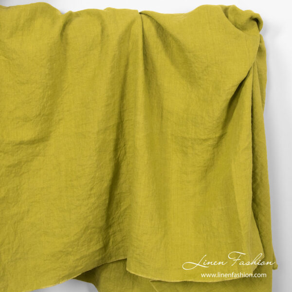 Washed linen fabric in salad green color
