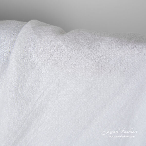 Snow white linen fabric with small square pattern, washed