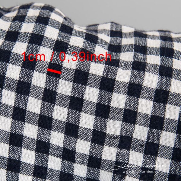 Navy checked 100% linen fabric.