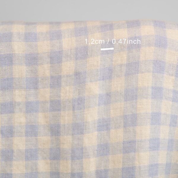 linen washed fabric blue cream checks, 1.2cm.