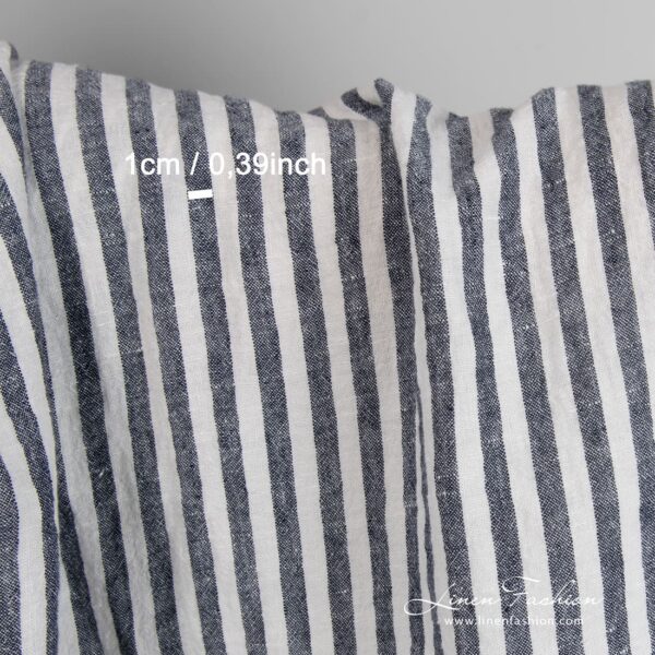 285cm width linen fabric in dark blue vertical stripes