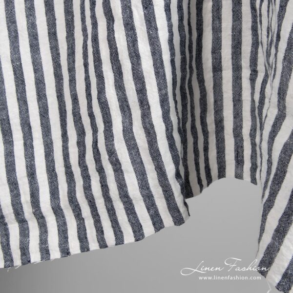 Wide linen fabric in blue stripes, perfect for clothes and home textile