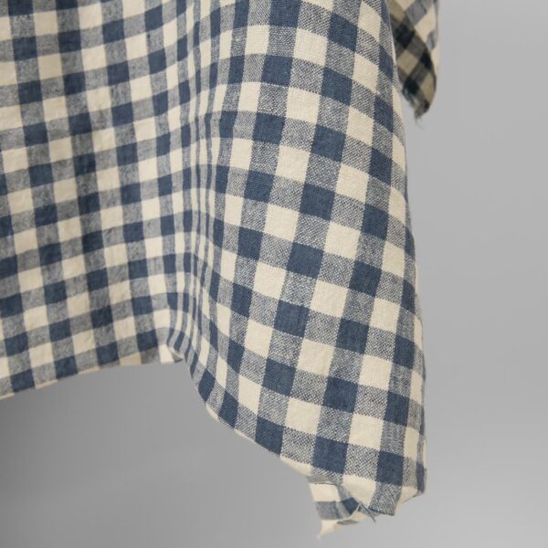 wide washed linen blue checks fabric for bedlinen