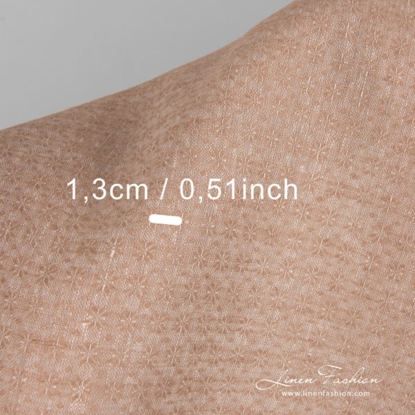 Small light brown flowers, pure linen fabric