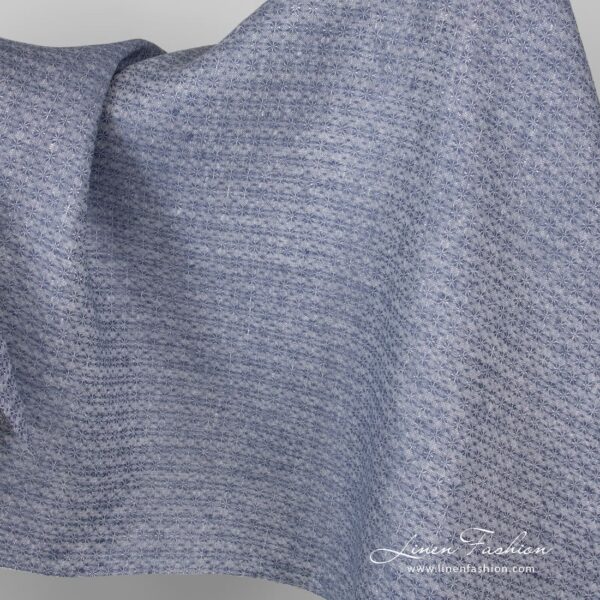 Blue linen fabric with flowers