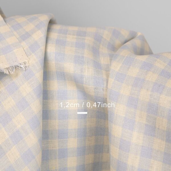 linen fabric blue cream checks 1.2cm