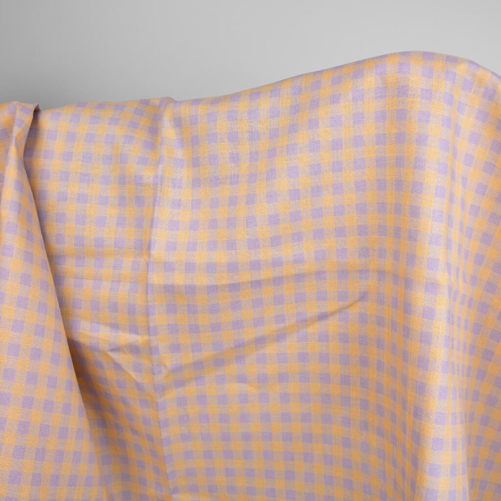 lilac yellow checks linen fabric