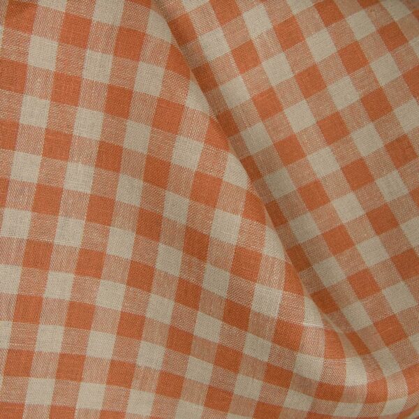Tessuto di lino a quadri arancione e beige