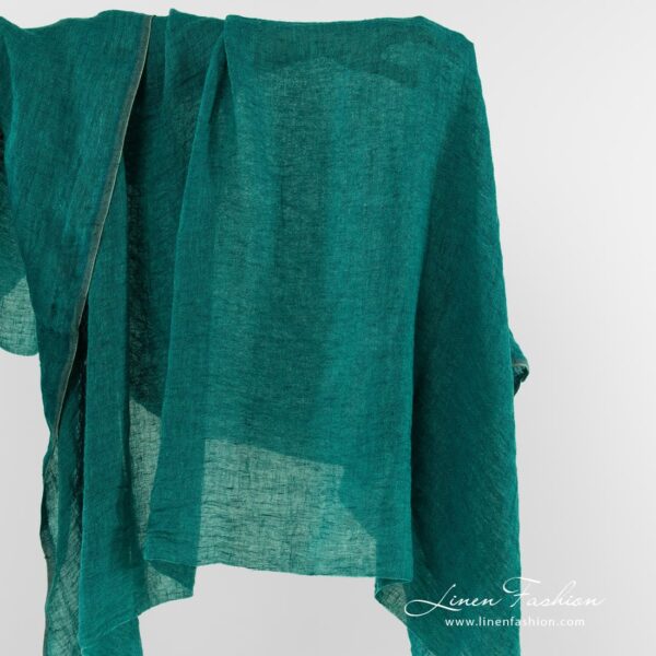 Washed teal green gauze linen fabric.