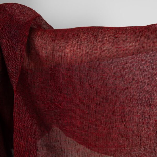 Burgundy transparent pure linen fabric close up detail