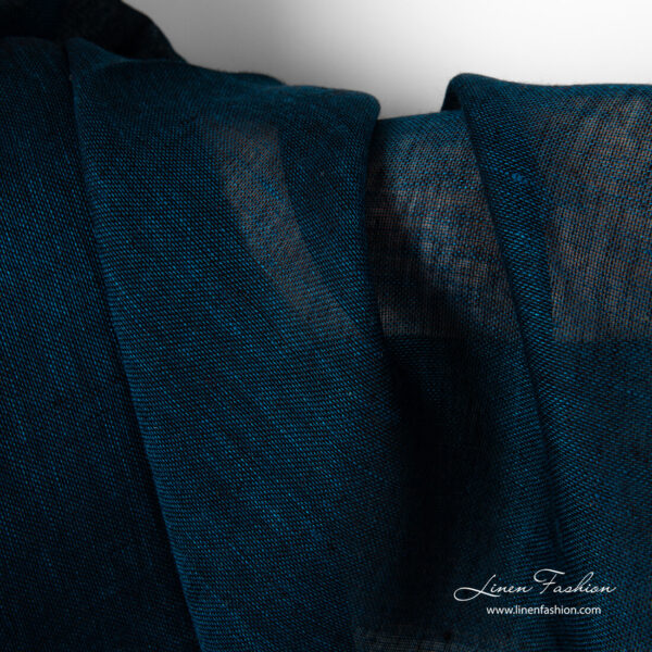 Pure linen fabric , black and blue color