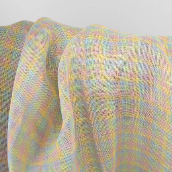 Pastel checked linen fabric, transparent gauze