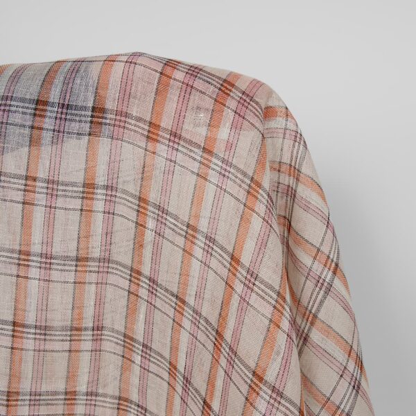 Tessuto di lino beige, arancione, rosa, a quadretti, garza multicolore - immagine 2