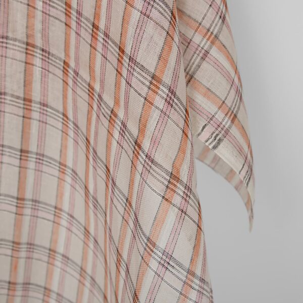Tessuto di lino beige, arancione, rosa, a quadretti, garza multicolore - immagine 3