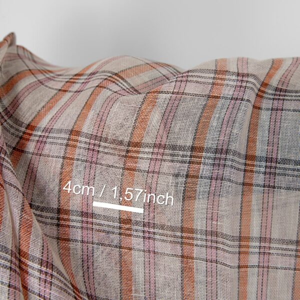 Tessuto di lino beige, arancione, rosa, a quadretti, garza multicolore - immagine 4