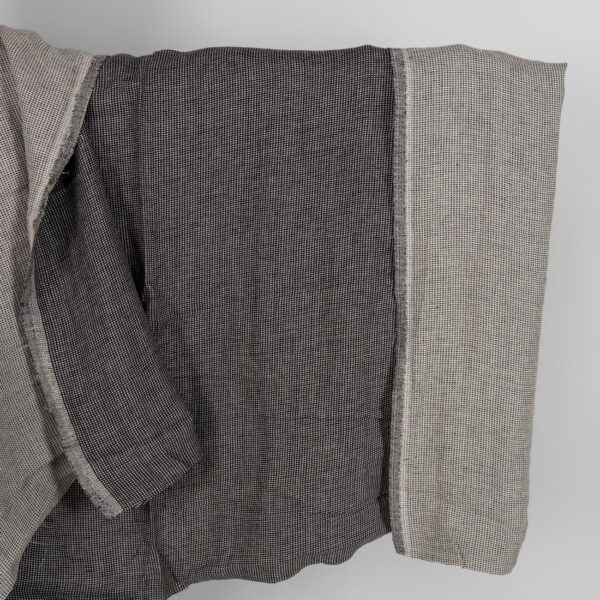 Linen black checked double sided fabric washed