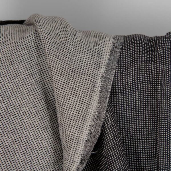 Linen black checked double sided fabric washed texture