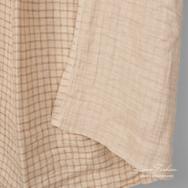 Washed double sided linen fabric with brown checks