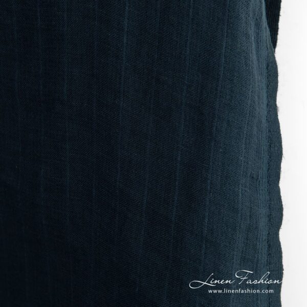 Dark blue linen fabric in stripes, for clothes and home textile