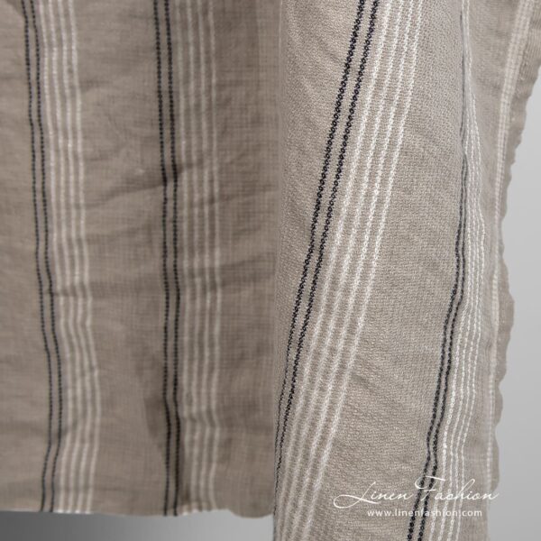 Grey brown linen fabric in stripes, perfect for towels, bathrobes and bedding sets