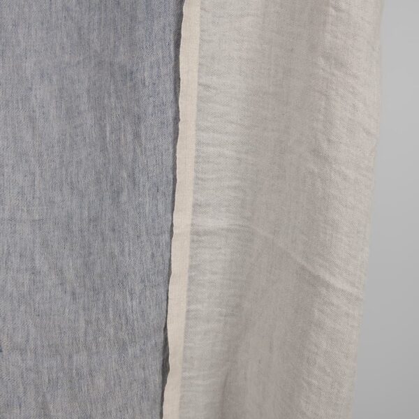 Washed linen fabric blueish grey colour double-sided edge view