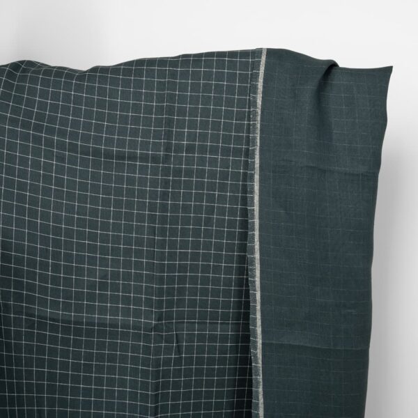 Tessuto di lino double-face blu scuro a quadri grigi