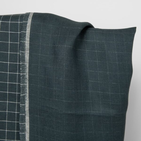 Tessuto di lino double-face blu scuro a quadri grigi - immagine 2