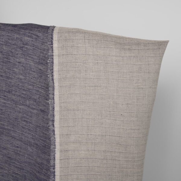 Tessuto di lino blu cobalto e beige double-face - immagine 2