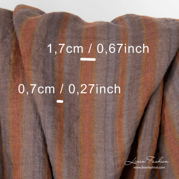 Grey and brown stripe dimensions of washed linen fabric