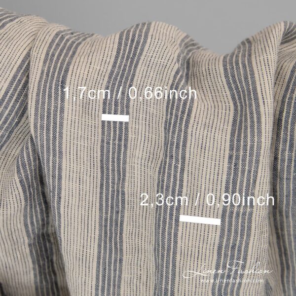Blue striped cream colour linen fabric.