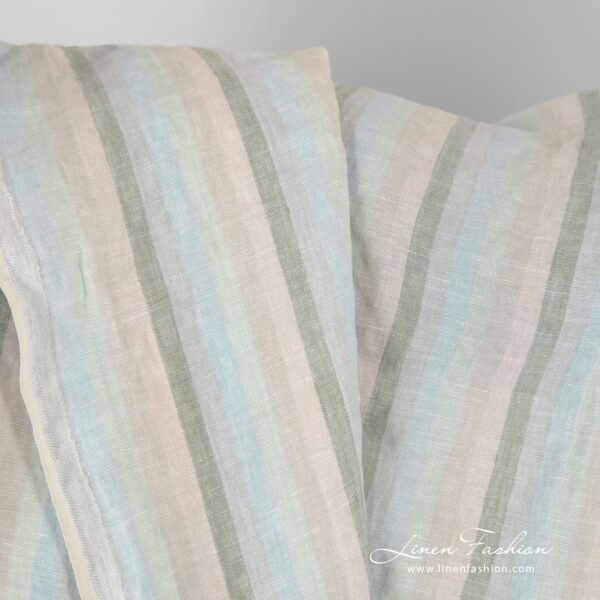 Multicolored linen fabric in vertical stripes, washed