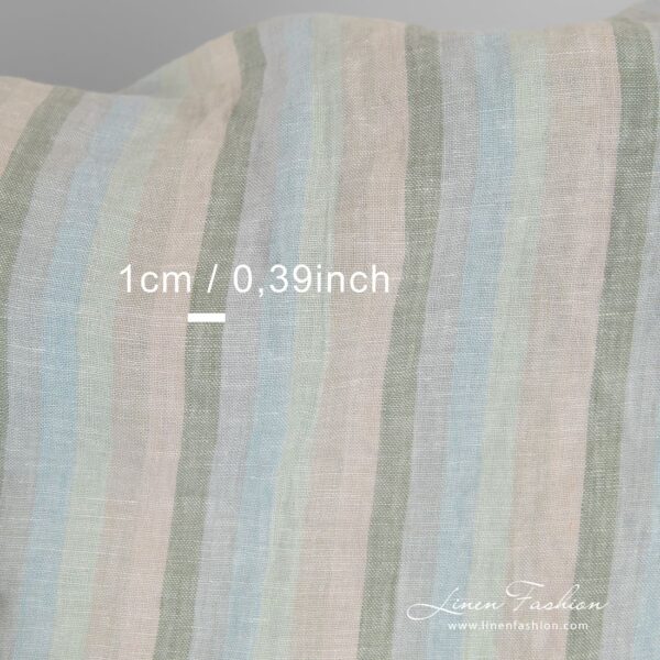 Multicolored linen fabric in vertical stripes, specially washed
