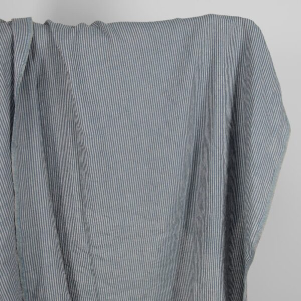 Washed linen fabric with blue stripes