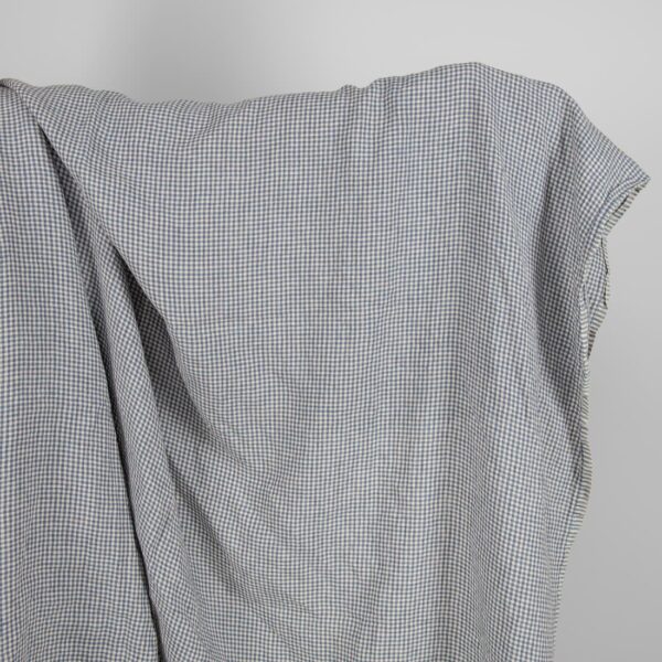 Washed linen fabric with small blue and brownish checks