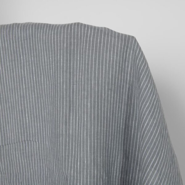 Washed linen fabric grey white stripes, 100% linen