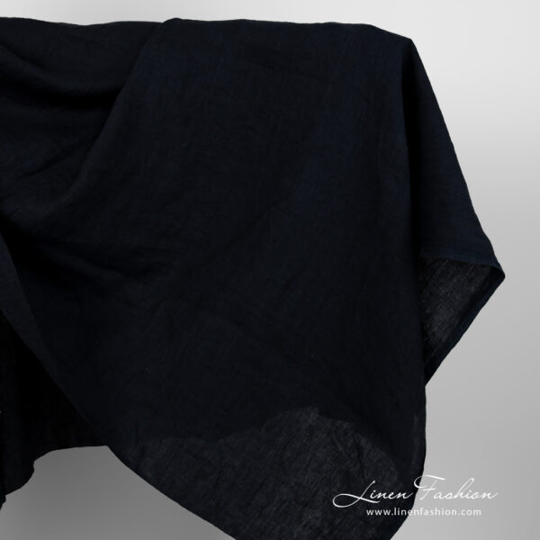 Wide washed linen fabric blueish black colour