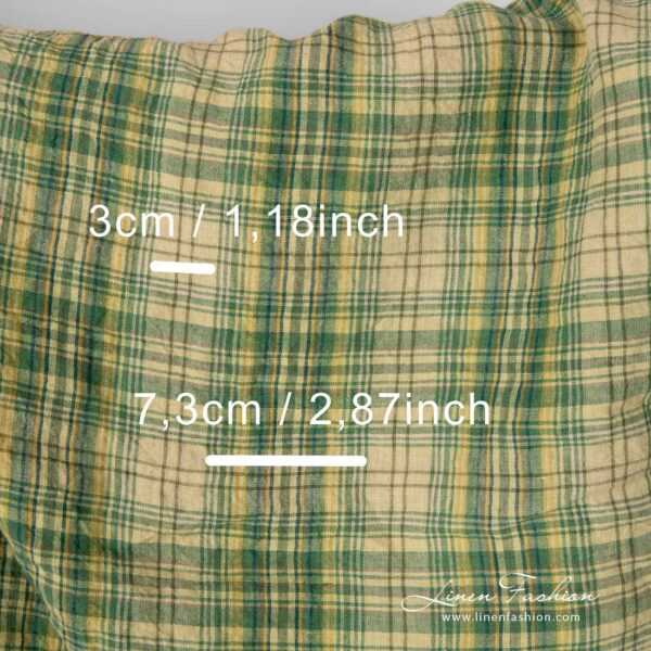 Washed linen fabric in green, yellow checks with check size